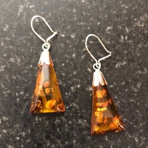 Amber and Silver Earrings